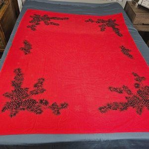 Holiday Christmas Rectangle Tablecloth Linen Cloth Cotton Red 65"x52" Pine Cone